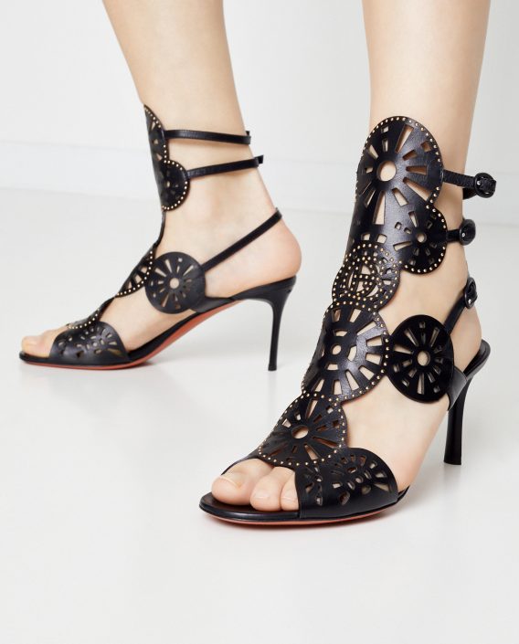 BALDININI - Skórzane sandały na szpilce kolor Czarny