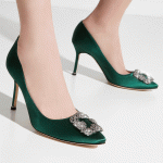 MANOLO BLAHNIK - Satynowe szpilki Hangisi kolor Zielony
