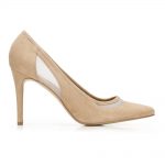 Szpilki zamszowe z siateczką kolor beżowy