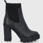 Aldo Botki skórzane damskie kolor czarny na słupku kolor czarny
