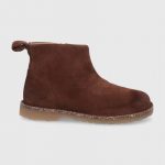Birkenstock Botki zamszowe damskie kolor brązowy na płaskim obcasie kolor brązowy