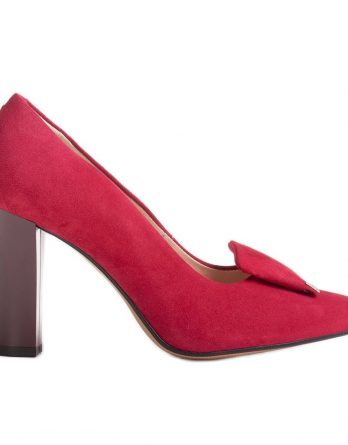 Bordowe czółenka welurowe Marco Shoes 1008P z ozdobą czerwone kolor Czerwone.