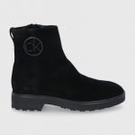 Calvin Klein Botki zamszowe damskie kolor czarny na płaskim obcasie kolor czarny
