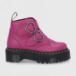 Dr. Martens Botki skórzane Devon Heart damskie kolor różowy na platformie kolor różowy
