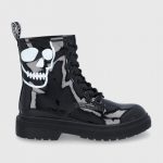 GOE Botki skórzane damskie kolor czarny na płaskim obcasie kolor czarny