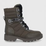 Guess Botki damskie kolor zielony na płaskim obcasie kolor zielony