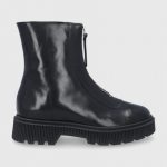 Kurt Geiger London Botki skórzane damskie kolor czarny na płaskim obcasie kolor czarny
