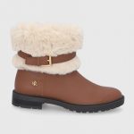 Lauren Ralph Lauren Botki damskie kolor brązowy na płaskim obcasie lekko ocieplone kolor brązowy