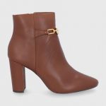 Lauren Ralph Lauren Botki skórzane damskie kolor brązowy na słupku kolor brązowy