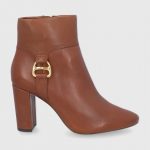 Lauren Ralph Lauren Botki skórzane damskie kolor brązowy na słupku kolor brązowy