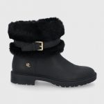 Lauren Ralph Lauren Botki skórzane damskie kolor czarny na płaskim obcasie lekko ocieplone kolor czarny