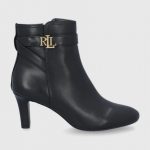Lauren Ralph Lauren Botki skórzane damskie kolor czarny na szpilce kolor czarny