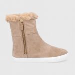 Lauren Ralph Lauren Botki zamszowe damskie kolor beżowy na płaskim obcasie ocieplone kolor beżowy