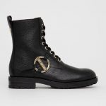 Love Moschino Botki skórzane damskie kolor czarny na płaskim obcasie kolor czarny