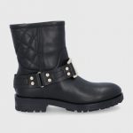 Love Moschino Botki skórzane damskie kolor czarny na płaskim obcasie kolor czarny