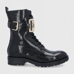 Love Moschino Botki skórzane damskie kolor czarny na płaskim obcasie kolor czarny