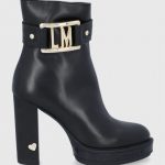Love Moschino Botki skórzane damskie kolor czarny na słupku kolor czarny