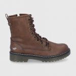 Mustang Botki damskie kolor brązowy na płaskim obcasie lekko ocieplone kolor brązowy