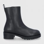 Patrizia Pepe Botki skórzane damskie kolor czarny na słupku kolor czarny