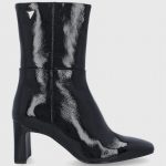 Sisley Botki skórzane damskie kolor czarny na słupku kolor czarny