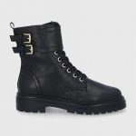Steve Madden Botki skórzane damskie kolor czarny na płaskim obcasie kolor czarny