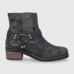 Superdry Botki skórzane damskie kolor zielony na słupku kolor zielony