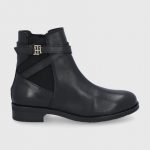 Tommy Hilfiger Botki skórzane damskie kolor czarny na płaskim obcasie kolor czarny