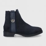 Tommy Hilfiger Botki zamszowe damskie kolor granatowy na płaskim obcasie kolor granatowy