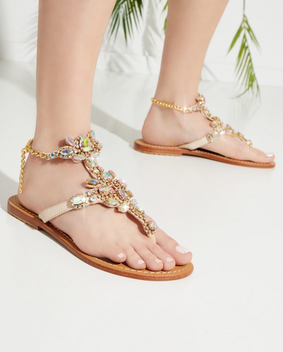MYSTIQUE SHOES - Beżowe sandały z kryształami