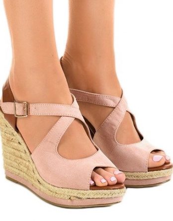 Różowe sandały na koturnie espadryle LM-0205