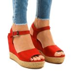 Czerwone espadryle sandały na koturnie 9R195