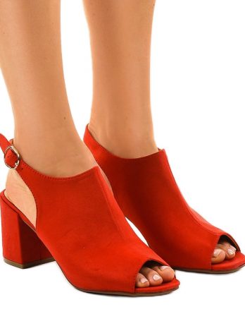 Czerwone sandały na obcasie z cholewką Z029