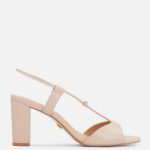 Beżowe skórzane sandały z metalowym stoperem