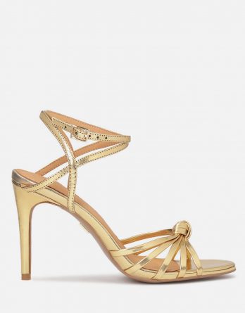 Eleganckie złote sandały z ozdobnym supełkiem