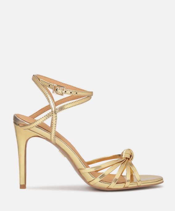Eleganckie złote sandały z ozdobnym supełkiem