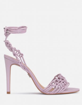 Wiązane sandały damskie w modnym fioletowym kolorze