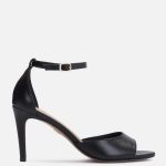 Czarne sandały ze skóry na smukłym obcasie
