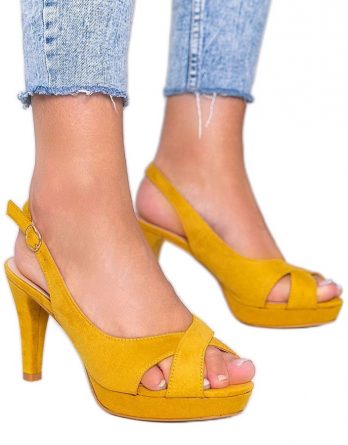 Musztardowe sandały na szpilce Big Girl żółte