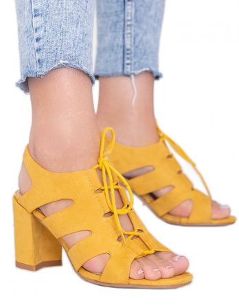 Musztardowe wiązane sandały na słupku Isabella żółte