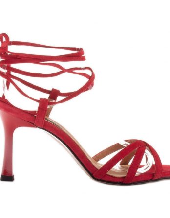 Marco Shoes Eleganckie sandały na szpilce z wiązanym rzemykiem czerwone