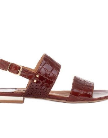 Marco Shoes Płaskie sandały ze skóry naturalnej i metalicznym obcasem brązowe
