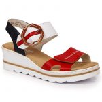 Sandały na koturnie Rieker W 67476-33 białe czerwone