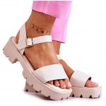 PS1 Skórzane Sandały Na Obcasie Beżowe Sovie beżowy