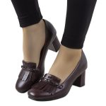 Bordowe czółenka na słupku z eko-skóry Alicea czerwone kolor Czerwone.