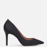 Czarne czółenka z tkaniny na wygodnym obcasie kolor Czarny.