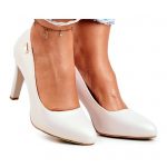 Czółenka damskie Perłowe Beżowe na Słupku Sergio Leone Campbell beżowy kolor Beżowy.