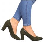 Czółenka na słupku Monique W AN866J oliwkowe khaki zielone kolor Khaki/Zielone.