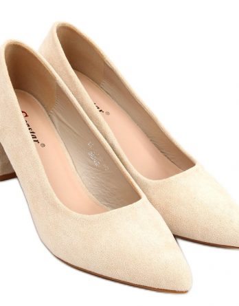 Czółenka na szerokim obcasie Mindy Beige beżowy kolor Beżowy.