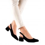 Goodin Zamszowe Czółenka Z Odkrytą Piętą czarne kolor Czarne.