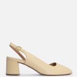 Jasnożółte czółenka skórzane na wygodnym obcasie kolor Żółty.